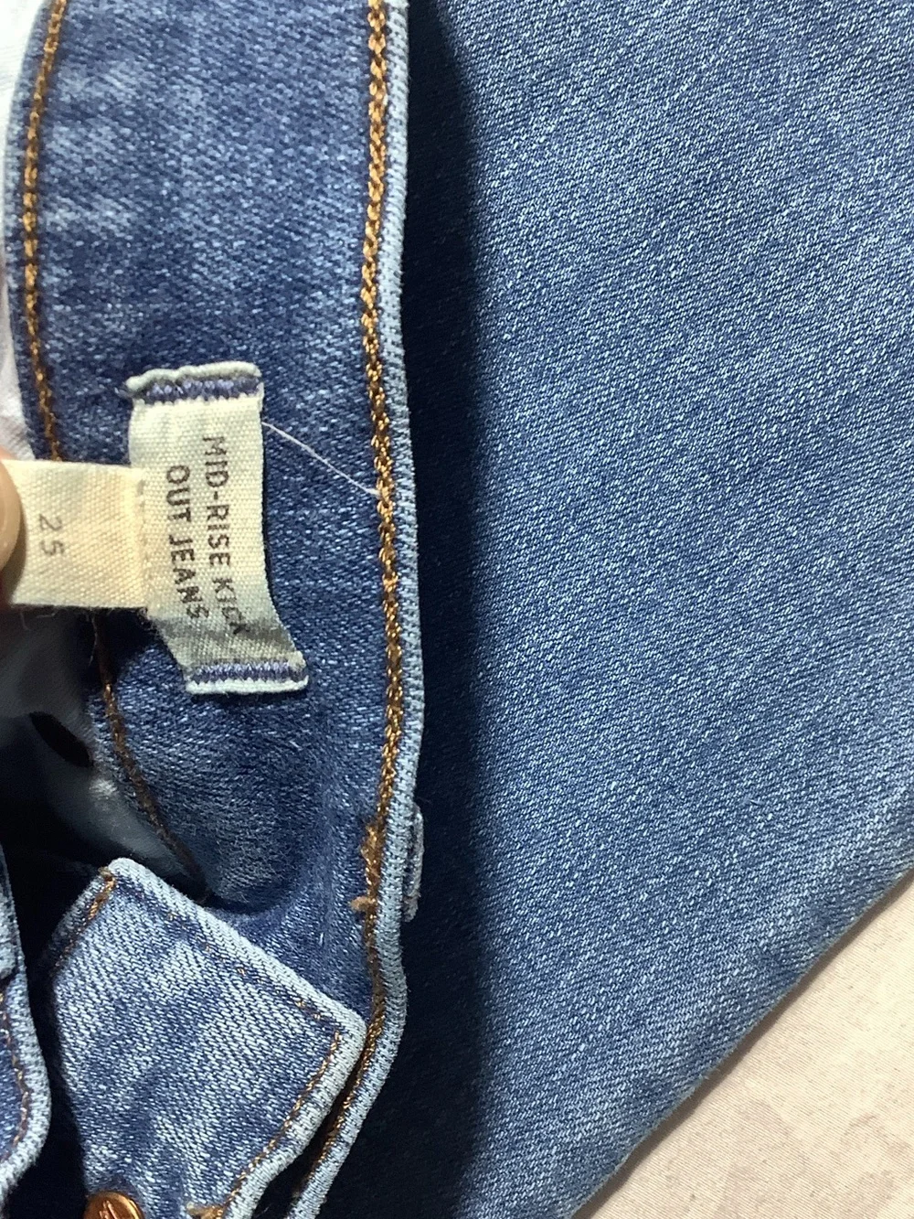 Madewell Medium Blue Mid Rise Kick Out Frayed-Hem Jeans